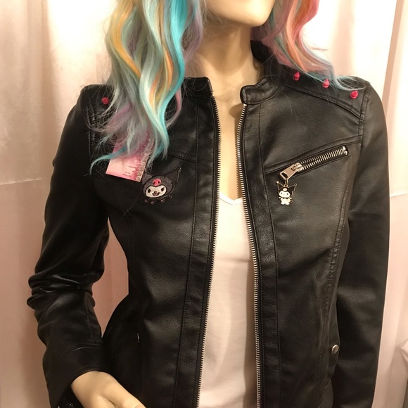 vintage y2k custom kuromi motorcycle 🏍 jacket 👿chocker and Sanrio earrings 💕 - Picture 10 of 12